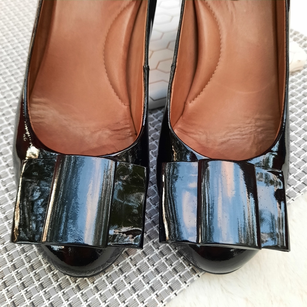 Clarks Avelyn Soul Patent Bow Leather Heels Closed Toe Pumps Black 5 - Picture 10 of 11